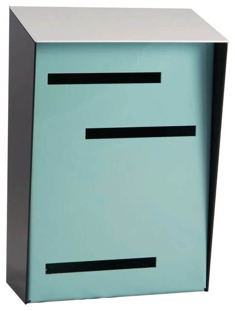 Mid Century Modern Mailbox, Tri Tone White, Vertical Large, Robin Egg