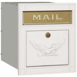 Salsbury Industries Locking Cast Aluminum Column Mailbox With Eagle Door, White