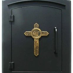 QualArc Manchester Non-Locking Column Mount Mailbox With "Decorative Cross Logo", Black