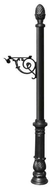 QualArc Lewiston Post Only W/Support Brace Ornate Base And Pineapple Finial - Black