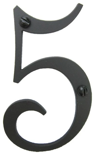 Bushere & Son Iron Studio Inc. Classic Smooth Spanish Style Address Numbers, Black, 5