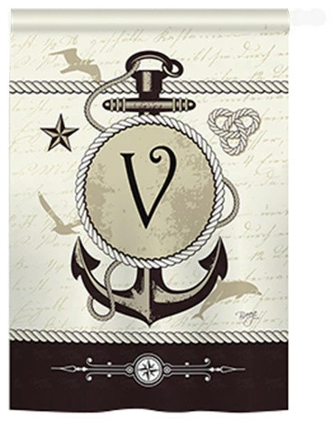 Breeze Decor Nautical V Monogram 2-Sided Vertical Impression House Flag 3 Breeze Decor Nautical V Monogram 2-Sided Vertical Impression House Flag