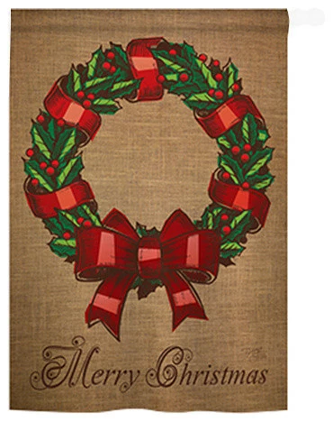 Breeze Decor Christmas Wreath 2-Sided Vertical Impression House Flag 3 Breeze Decor Christmas Wreath 2-Sided Vertical Impression House Flag