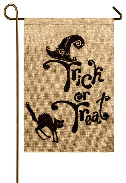 TheWatsonShop Trick Or Treat Burlap Garden Flag