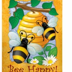 Breeze Decor Bee Happy 2-Sided Vertical Impression House Flag