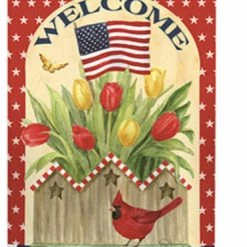 Breeze Decor Patriotic Patriotic Flowers 2-Sided Vertical Impression House Flag