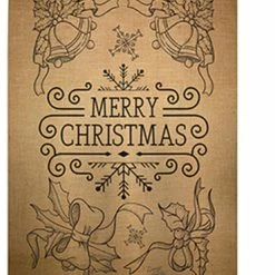 Breeze Decor Christmas Merry Christmas Bells Burlap 2-Sided Vertical Impression House Flag