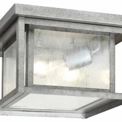 Sea Gull Lighting 2-Light Outdoor Flush Mount, Weathered Pewter