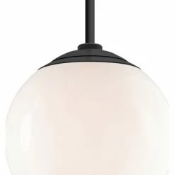 Troy Lighting Globe Outdoor Pendant, Gloss White Shade With Gloss Black 24" Stem, 16" Shade