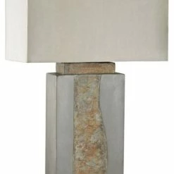 Bailey Street Home Grey-Natural Slate Outdoor Table Lamp Made Of Stone A Taupe-Clear Nylon Shade