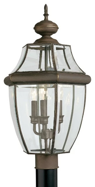 Sea Gull Lighting 3-Light Outdoor Post Lantern, Bronze