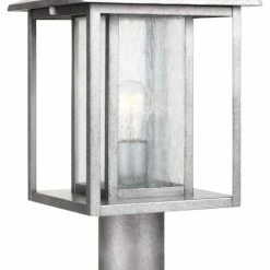 Sea Gull Lighting 1-Light Outdoor Post Lantern, Weathered Pewter