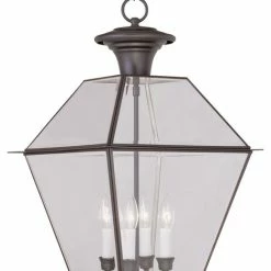 Livex Lighting Inc. Livex 2387-07 4-Light Bronze Outdoor Chain Lantern, Bronze