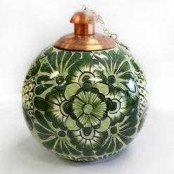 Tierra Fina Talavera Srtyle Table Top Torch, Made In Mexico, Green Monochrome