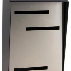 Mid Century Modern Mailbox, Two Tone Black, Vertical Large, Stainless