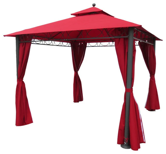 International Caravan 10' Aluminum/Polyester Double-Vented, Drapes Square Gazebo, Dark Gray/Ruby Red 3 International Caravan 10' Aluminum/Polyester Double-Vented, Drapes Square Gazebo, Dark Gray/Ruby Red