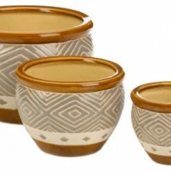 Summerfield Terrace Earth-Tone Ceramic Diamond Pattern Planter, 3-Piece Set