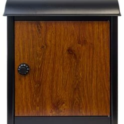 QualArc Leece Wall Mounted Mailbox With Wood Finish Door And Combo Lock, Black