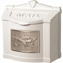Gaines Mfg Eagle Wall Mount Mailbox, White, Satin Nickel