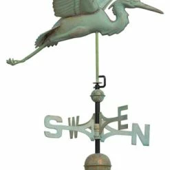 Whitehall Products 26"L X 28"W X 44 1/2"H Copper Heron Classic Directions Weathervane, Verdigris