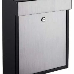 QualArc Woodlake Locking Mailbox, Black, Stainless Steel, WF-P010