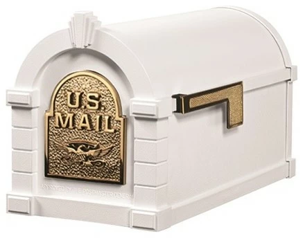 Gaines Keystone Series Curbside Mailbox, White And Polished Brass, Eagle